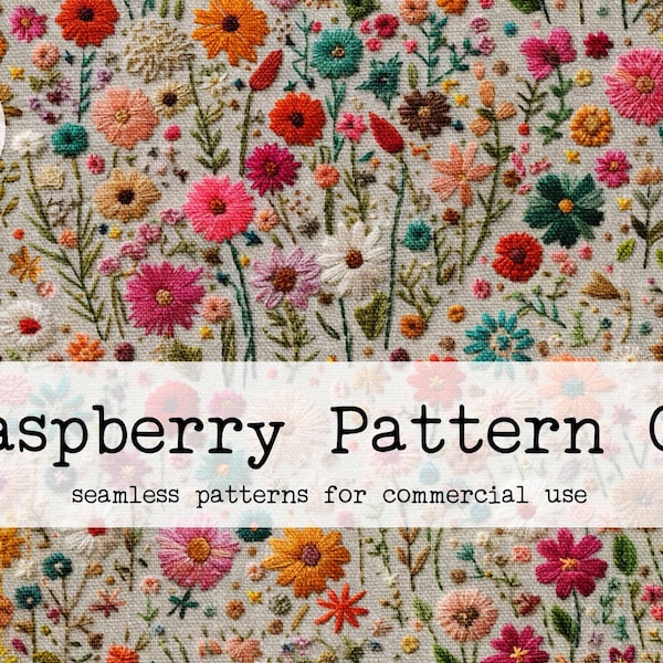 Embroidery Seamless File, Wildflower Embroidery seamless, Cottage Core boho seamless, Floral embroidery seamless pattern,daisy seamless