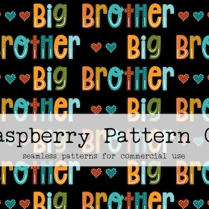 Big Brother Hearts Bright Retro Boho Seamless Pattern File for Commercial Use, Little brother seamless, little bro, big bro, family seamless