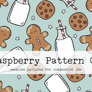 Milk and Cookies Gender Neutral Seamless Pattern for Commercial Use, Christmas Cookies seamless repeat pattern, Santa&#39;s milk seamless
