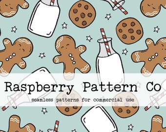 Latte e biscotti Gender Neutral Seamless Pattern per uso commerciale, Christmas Cookies seamless repeat pattern, Babbo Natale seamless