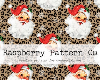 Seamless Pattern Cowboy Santa Leopard