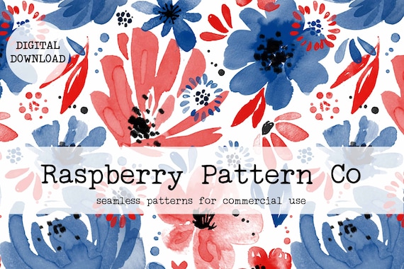 Patriotic Floral Seamless Pattern, Americana Floral seamless, USA Patriotic 4th of July seamless file, Red White Blue Floral seamless file