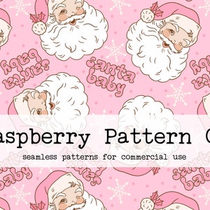 Retro Vintage Pink Santa Baby Seamless Pattern File, Pink Christmas seamless pattern, Boho Santa seamless, retro Christmas, Gender Neutral