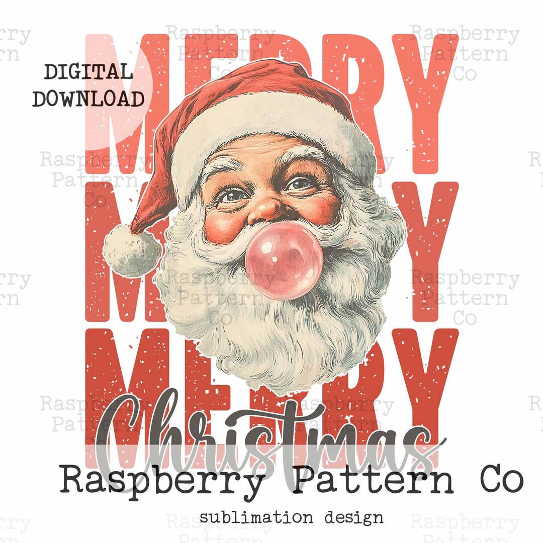 Retro Santa Christmas Blowing Bubble PNG, Vintage Merry Christmas PNG ...