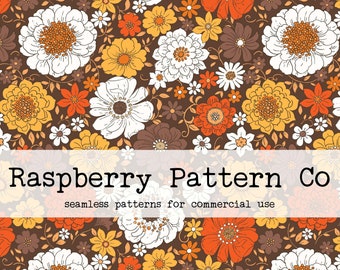 Retro Herbst Floral nahtlose Muster Flower Power 60er Jahre Boho für kommerzielle Nutzung, Floral nahtlose Muster, nahtlose Rapportmuster, fallen nahtlos