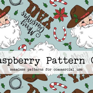 Merry Christmas Y&#39;all Cowboy Santa Seamless Pattern for Commercial Use, Christmas seamless repeat pattern, Western Santa Christmas seamless