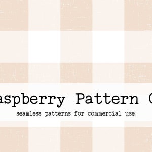 May include: A seamless pattern featuring a white and pale pink gingham design. The pattern is repeated throughout the image. The text "Raspberry Pattern Co. seamless patterns for commercial use" is displayed at the bottom of the image.