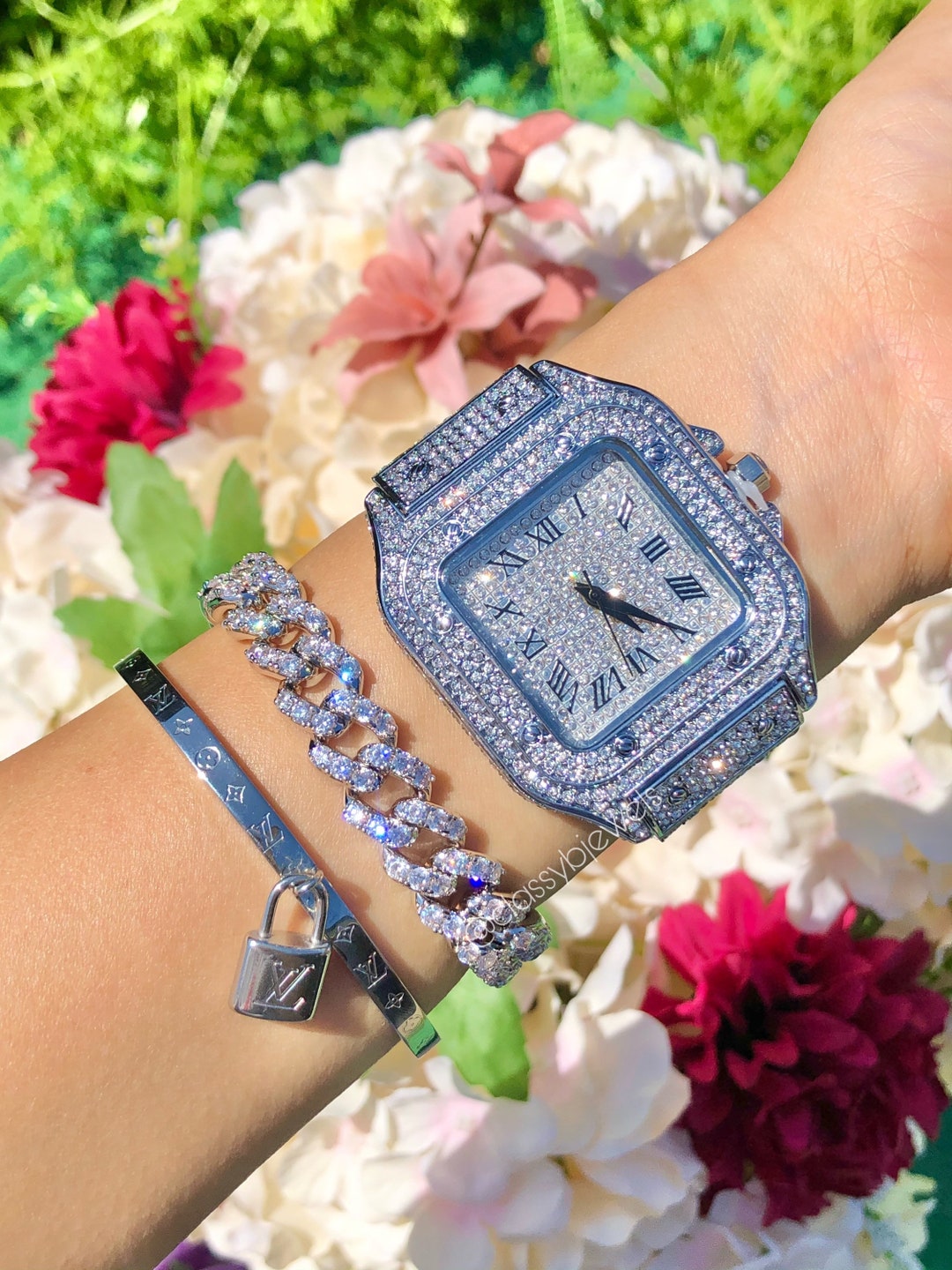 Blinged Out Watch, Gold Watch, Silver and Gold Watch, Icy Watch, Trendy
