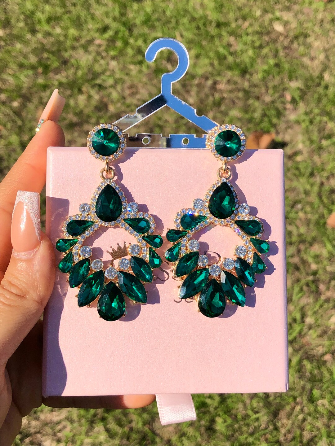 Emerald Green Dangle Earrings Bling Dangle Earrings Gold Etsy