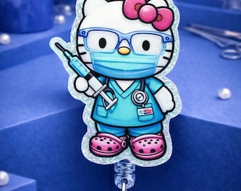 Blue Hello Kitty Badge Reel | Retractable ID Holder | Healthcare Gift