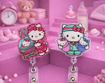 Maternity/Pediatric Hello Kitty Badge Reel Set | Retractable ID Holder | L&D, NICU, OB Gift