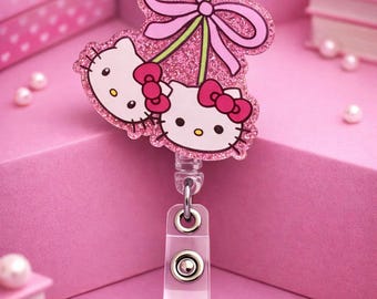 Pink Hello Kitty Badge Reel | Cherry Badge Reel | Bowtie Girly Badge Reel | Nursing Gift