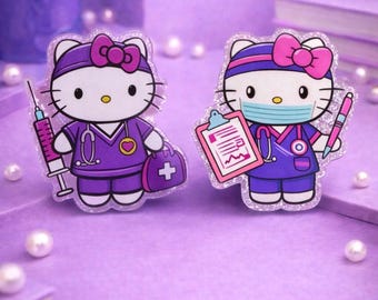 Purple Hello Kitty Badge Reel Set | Retractable ID Holder | Healthcare Accessory