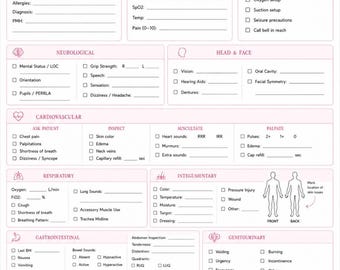 Head-to-Toe Nursing Assessment Template | Nurse Shift Organizer | Clinical Rotation Template