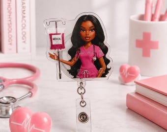 Pink Bratz Badge Reel | Pink Badge Holder | Bratz Badge Reel | Cute Healthcare Worker Gift | Retractable ID Holder