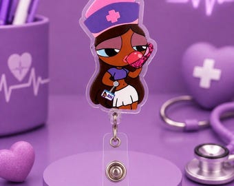 Purple RN Nurse Badge Reel | Purple Glitter Retractable ID Holder | Cute Acrylic Badge Reel | RN Gift | Healthcare Accessory