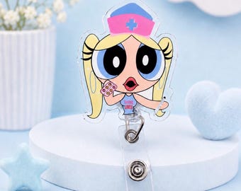 Saving Lives  Badge Reel,  Retractable ID Holder, PowerPuff Blonde Nurse Badge Reel, RN CNA Gift, Nursing Student Accessory
