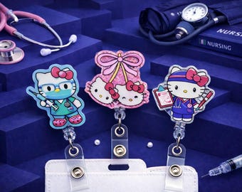 Hello Kitty Badge Reel Set | RN, LPN, CNA Gift | Retractable Id Holder | Nursing Accessories