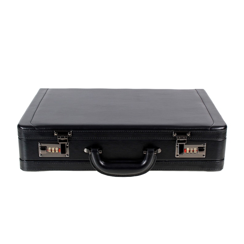 Deluxe Faux Leather Expandable Executive Attache Case Briefcase Black AR Premium image 9
