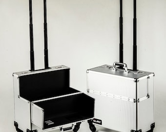 Valise à roulettes Pilot en aluminium rigide à 4 roues, argent