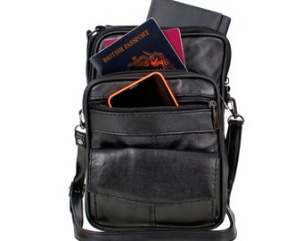 Leather Travel Bag Work Travel Organiser Black Real Shoulder Cross Body Bag