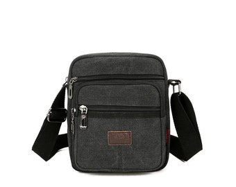 Black Messenger Bag Canvas Cross Body Shoulder Utility Travel Work