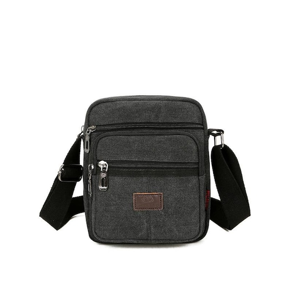 Black Messenger Bag Canvas Cross Body Shoulder Utility Travel Work