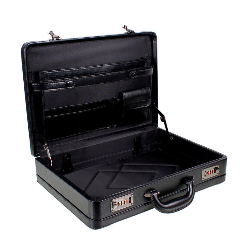 Deluxe Faux Leather Expandable Executive Attache Case Briefcase Black AR Premium image 8