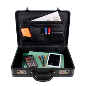 Deluxe Faux Leather Expandable Executive Attache Case Briefcase Black AR Premium image 1