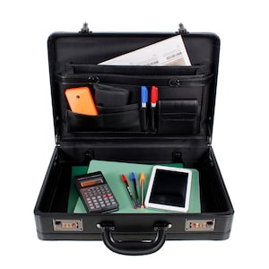 Deluxe Faux Leather Expandable Executive Attache Case Briefcase Black AR Premium image 7