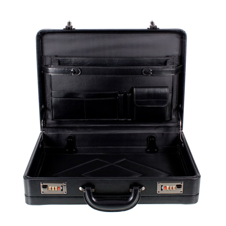 Deluxe Faux Leather Expandable Executive Attache Case Briefcase Black AR Premium image 10