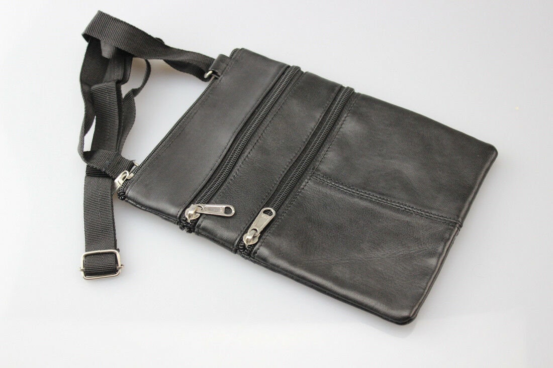 Men's Genuine Leather Small Cross Body Shoulder Messenger Bag - Black