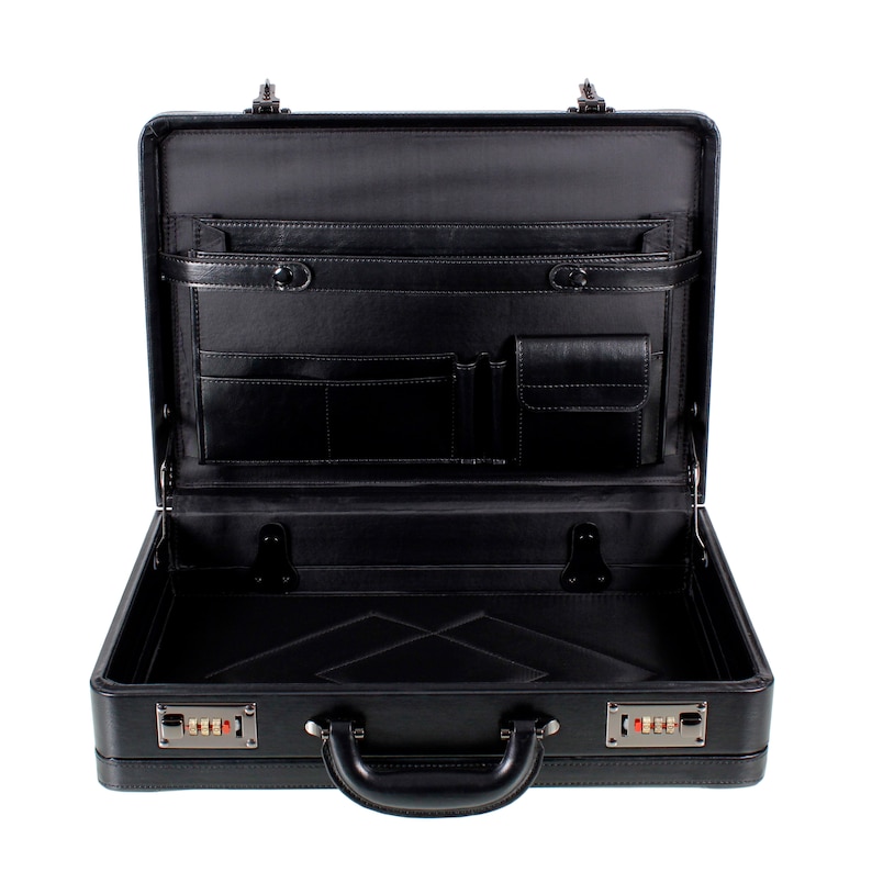 Deluxe Faux Leather Expandable Executive Attache Case Briefcase Black AR Premium image 2