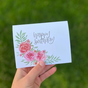 Birthday Card Watercolor | Handmade Greeting Card | Happy Birthday | Roses | For Her | Mom | Daughter | Sister | Grandma | Friend