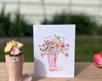 Watercolor Boots Floral Thank You Card