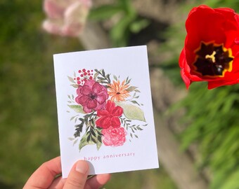 Handmade Watercolor Floral Anniversary Card
