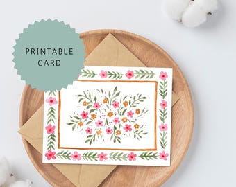 PRINTABLE blank card | valentines card | flower card | birthday card | anniversary card | card for wife | card for friend