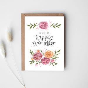 Aquarelle de carte de mariage | carte de voeux peinte à la main | Félicitations | fleur pour toujours | de fiançailles | Carte de douche nuptiale