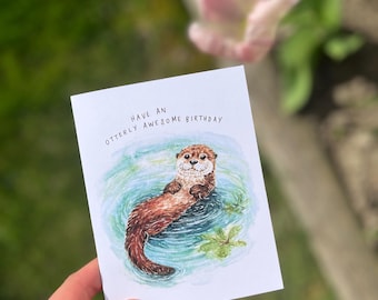 Watercolor Otter Birthday Card