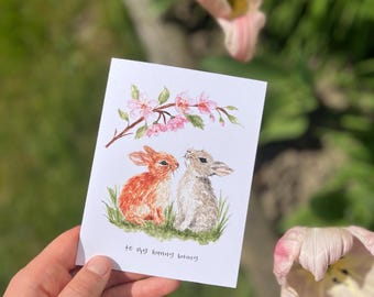 Watercolor Bunny Card | Love Card | Birthday Card | Valentines Card | Anniversary Card