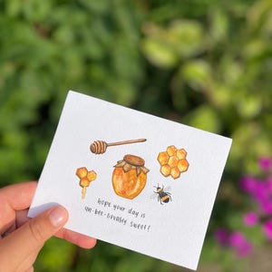 Aquarelle de carte d'anniversaire | Carte de voeux faite main | Joyeux anniversaire | Abeilles | Miel | Jeu de mots | pour elle | Maman | Fille | Sœur | Grand-mère
