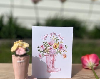 Watercolor Boots Mother's Day Card | Mom Birthday Card | Garden Theme
