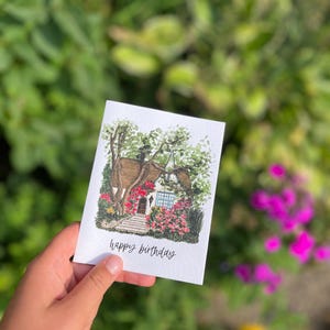 Aquarelle | Carte de voeux faite main | Carte de joyeux anniversaire | Cottagecore | Chalet | pour elle | Maman | Fille | Sœur | Petite amie | Femme