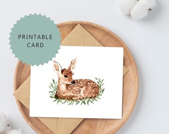 PRINTABLE Birthday Card | Baby Boy Card | Watercolor Fawn Card | Deer Card | Boy Birthday Card | Kid Birthday Card | Baby Card