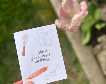 Watercolor Baking Birthday Card: Handmade Greeting Card for Bakers