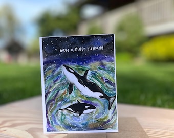 Watercolor Orca Birthday Card | Killer Whale | Ocean Animals | For Her | For Him
