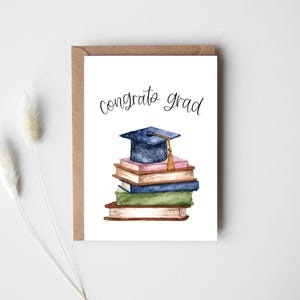 Carte de fin d'études aquarelle | Carte de voeux faite main | Félicitations diplômé | Livres et chapeau de diplômé | Félicitations | pour elle | Fille | Fils |