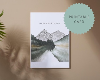 PRINTABLE Birthday Card | Card for Him | Watercolor Mountain Card | Nature Birthday Card | Card for Dad | Hiking Card | Guy Birthday Card