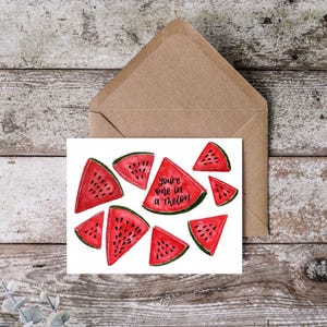 Aquarelle de carte d'anniversaire | Carte faite main | Joyeux anniversaire | Pastèque | Vous êtes un melon | pour elle | Maman | Fille | Sœur | Ami