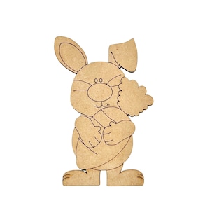 Small 2&quot; - 10&quot; Easter Bunny With Carrot Wood Craft | Paint by Line | Easter Crafts